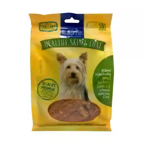 0772924504352 Vitalife ขนมสุนัข สูตร Skin&Coat 300ก. VTL Skin&Coat 300g\JV15 300 g. ไวต้าไลฟ์,ขนมสุนัข,สันใน,ไก่ชิ้น,jerky,ขนม,ขนมหมา,