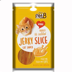 (โหล) 12x50ก. Pet8 ขนมแมว รสไก่เจอกี้สไลด์