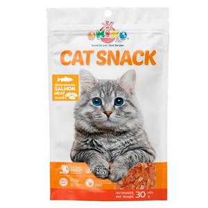 (โหล) 12x30ก. Okiko ขนมแมว รสแซลมอนปลาเนื้อขาวเต๋า