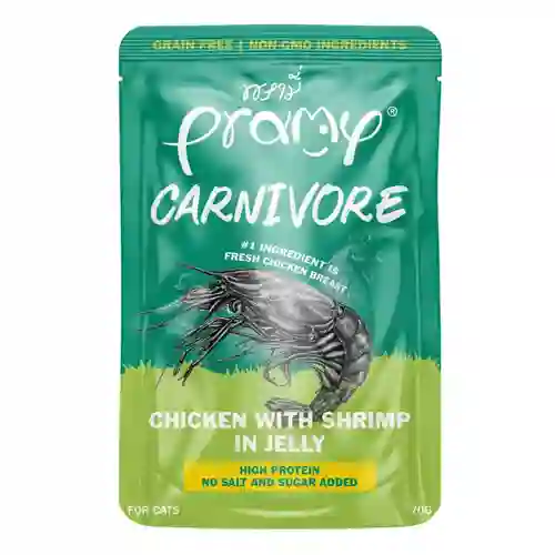 18859601044956 (โหล) 12x70ก. Pramy Carnivore เพาซ์แมว รสไก่กุ้งเยลลี่ CV7 โหลCV7 Carivore12x70g-ไก่กุ้งเยลลี่ โหล 12x70 g. พรามี่,เพาซ์แมว,เพาซ์,เพาช์,pounch,อาหารเปียก,ซอง,แมว,เพา,เพาช์แมว,เพาแมว,เพ้า,เพ้า,เจลลี่,เยลลี่,jelly,คิตตี้