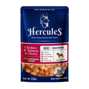 (โหล) 12x130ก. Hercules เพาซ์สุนัขพันธุ์เล็ก รสไก่แซลมอนเกรวี่
