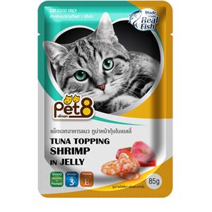 Pet8 เพาซ์แมว รสทูน่ากุ้งเยลลี่