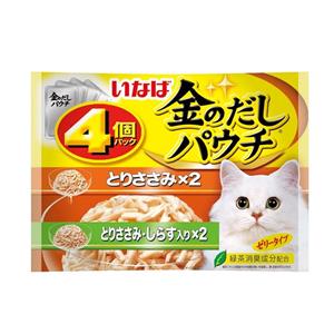 (แพ็ค) 4x60ก. Inaba เพาว์แมว รสไก่และปลาข้าวสารในเยลลี่