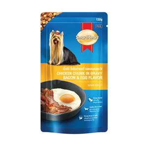 SmartHeart เพาซ์สุนัข รสไก่ชิ้นและเบคอนเกรวี่ 120ก.