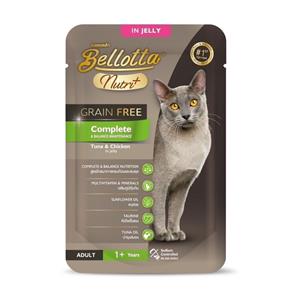 (โหล) 12x70ก. Bellotta Nutri+ Grain Free เพาซ์แมว สูตรComplete รสทูน่าไก่เยลลี่