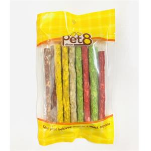 Pet8 ขนมสุนัข สูตร แท่งหนังบดคละสี HL11