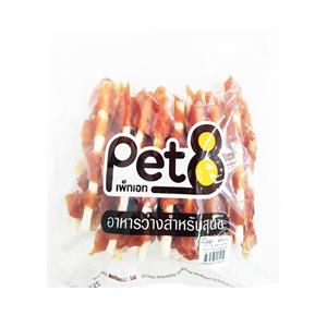 Pet8 ขนมสุนัข ไก่เสียบแท่งหนังเกลียว 5นิ้ว JJA48 450ก.