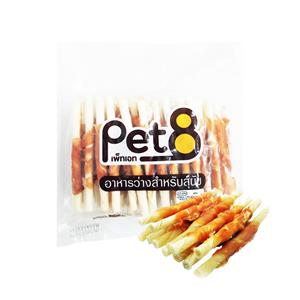 Pet8 ขนมสุนัข ไก่พันแท่งเกลียวขาว 5นิ้ว JJA54 450ก.