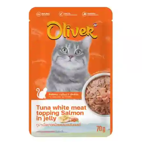 8854134014998 (โหล) 12x70ก. Oliver เพาซ์แมว รสทูน่าขาวแซลมอนเยลลี่ โหลOliverCat ทูน่าขาวแพลมอนเยลลี่12x70g โหล 12x70 g. 