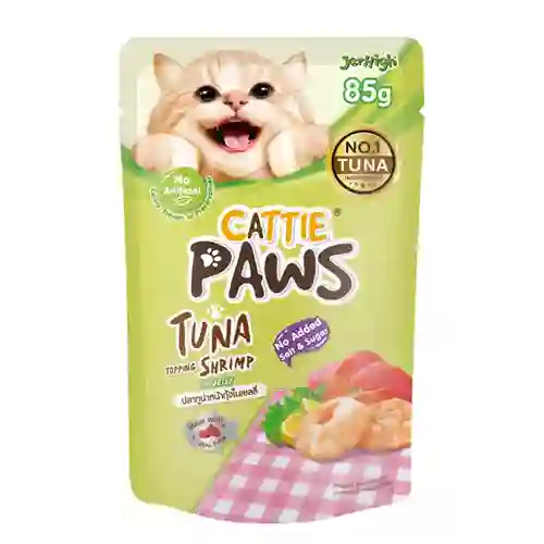 Cattie Paws เพาซ์แมวเนื้อแดง รสทูน่ากุ้งเยลลี่