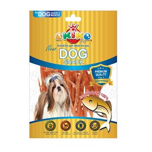 Okiko ขนมสุนัข  สูตรแซลมอนและเนื้อขาวสไลด์