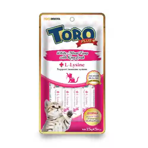 8859160401903 Toro Plus แมวเลีย รสทูน่าและปูยักษ์ 75ก. TOROPlus+ชมพู5x15g-ทูน่าขาวปู 75 g. โทโร่,พลัส,แมวเลีย,ขนม,แมวเลีย,creamy,ขนมแมว,ครีมมี่,cream,ครีม
