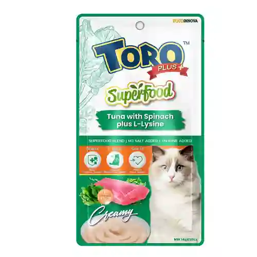 8859160403310 Toro Plus Superfood แมวเลีย รสทูน่าทูน่าผักโขม ToroPlus+เขียวทูน่าผักโขม5x14g 60 g. 