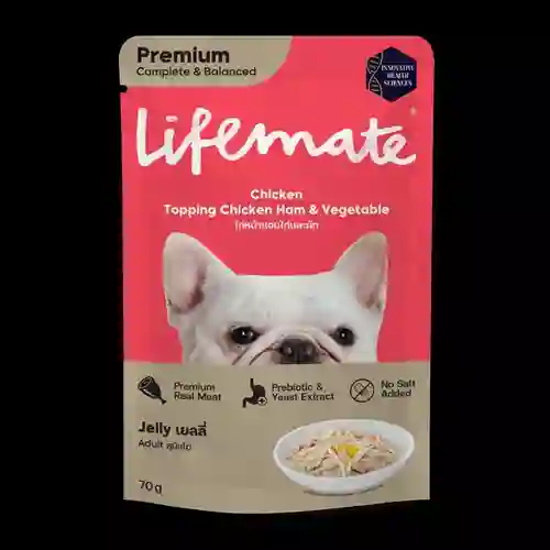8859653203410 (โหล) 12x70ก. Lifemate เพาซ์สุนัข รสแฮมไก่ผักเยลลี่ โหลLMเพาซ์หมา70g แฮมไก่ผักเยลลี่ โหล 12x70 g. ไลฟ์เมต,เพาซ์หมา,เพาซ์,เพาช์,pounch,อาหารเปียก,ซอง,หมา,เพา,เพาช์หมา,เพาหมา,เพ้า,เพ้า,เกรวี่,gravy