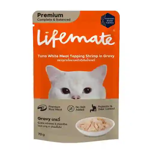 8859653203687 (โหล) 12x70ก. Lifemate เพาซ์แมว รสทูน่าขาวกุ้งเกรวี่ โหลLMเพาซ์แมว70g ทูน่าขาวกุ้งเกรวี่ โหล 12x70 g. เพาซ์แมว,เพาซ์,เพาช์,pounch,อาหารเปียก,ซอง,แมว,เพา,เพาช์แมว,เพาแมว,เพ้า,เพ้า,เนื้อขาว