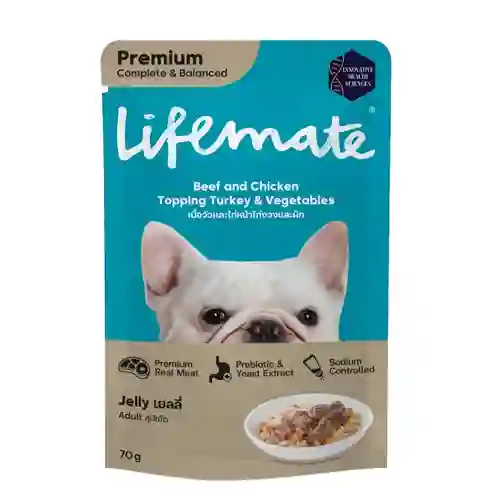 8859653205063 (โหล) 12x70ก. Lifemate เพาซ์สุนัข รสเนื้อวัวไก่งวงผักเยลลี่ โหลLMเพาซ์หมา70g เนื้อวัวไก่งวงผักเยลลี่ โหล 12x70 g. ไลฟ์เมต,เพาซ์หมา,เพาซ์,เพาช์,pounch,อาหารเปียก,ซอง,หมา,เพา,เพาช์หมา,เพาหมา,เพ้า,เพ้า,เกรวี่,gravy