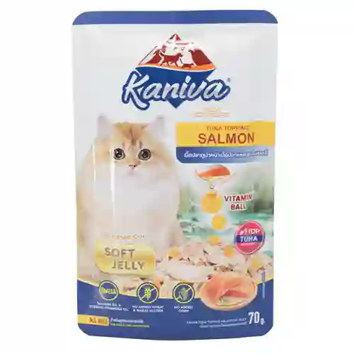 8859739201354 (โหล) 12x70ก. Kaniva เพาซ์แมว รสทูน่าแซลมอนเยลลี่ โหลKanivaเพาซ์ 12x70g-ทูน่าแซลมอนเยลลี่ โหล 12x70 g. 
