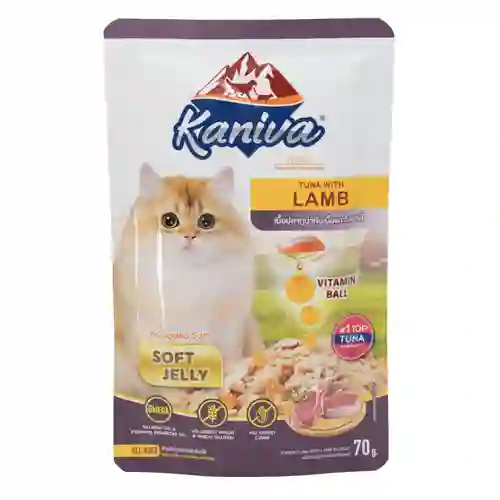 8859739201361 (โหล) 12x70ก. Kaniva เพาซ์แมว รสทูน่าแกะเยลลี่ โหลKanivaเพาซ์ 12x70g-ทูน่าแกะเยลลี่ โหล 12x70 g. 