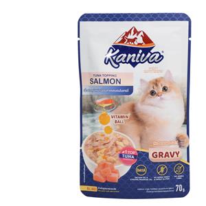 (โหล) 12x70ก. Kaniva เพาซ์แมว รสทูน่าแซลมอนเกรวี่ Soft Jelly