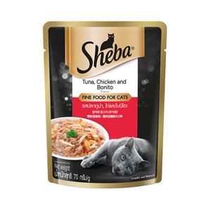Sheba ชีบา เพาซ์แมว รสทูน่าไก่โบนิโตะเฟลค