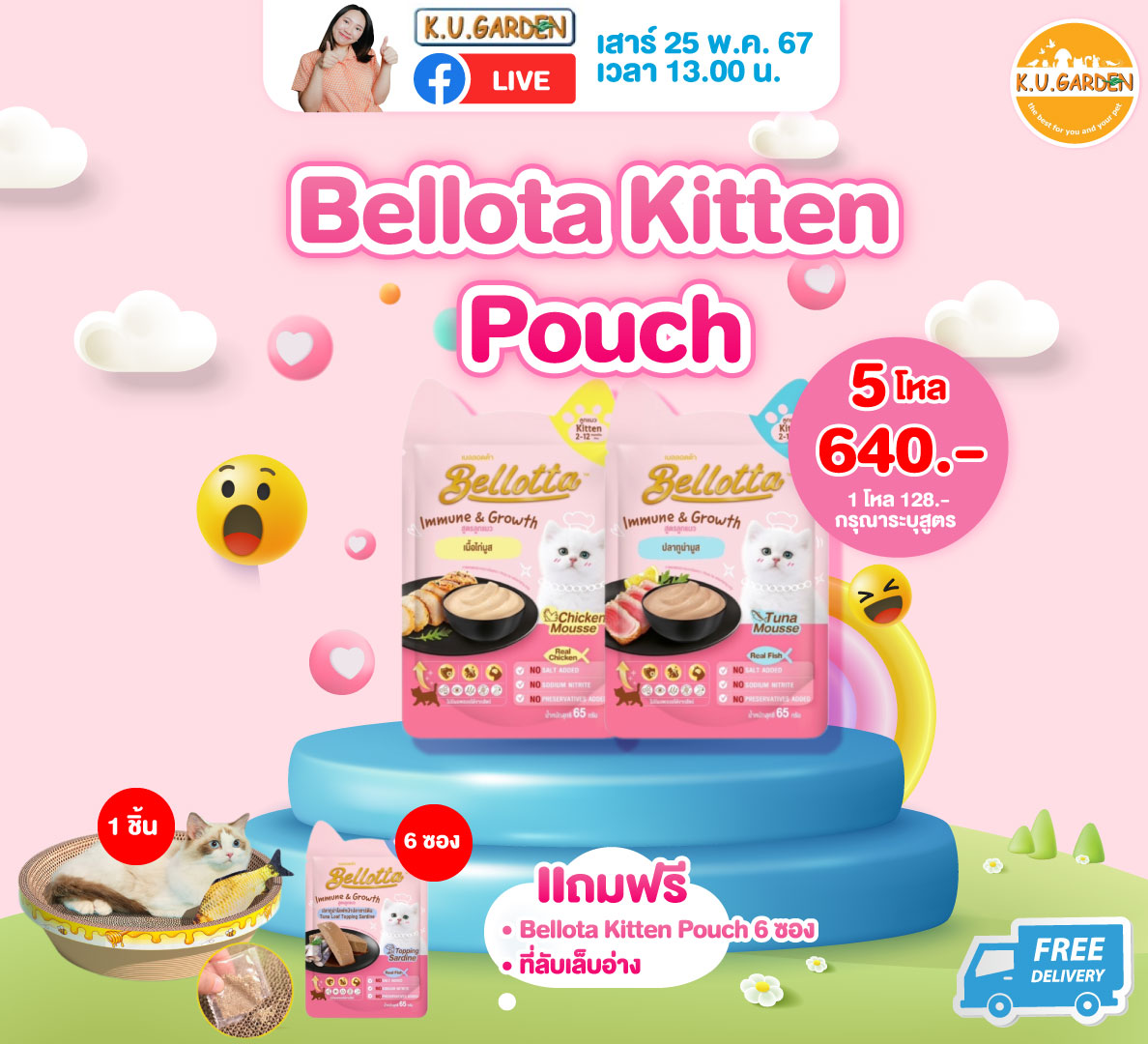 แถมBel เพาซ์ลูกแมว 17ซอง + ที่นอนฟู