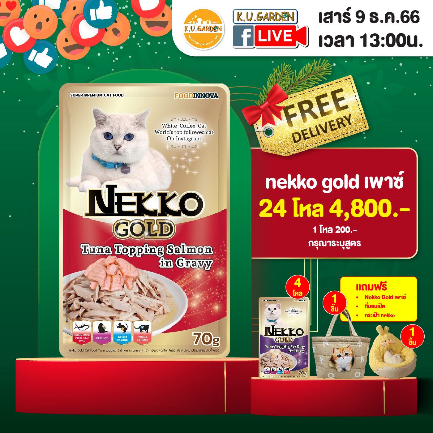 แถมNekko Gold เพาซ์ 4โหล + กระเป๋า + ที่นอนเป็ด